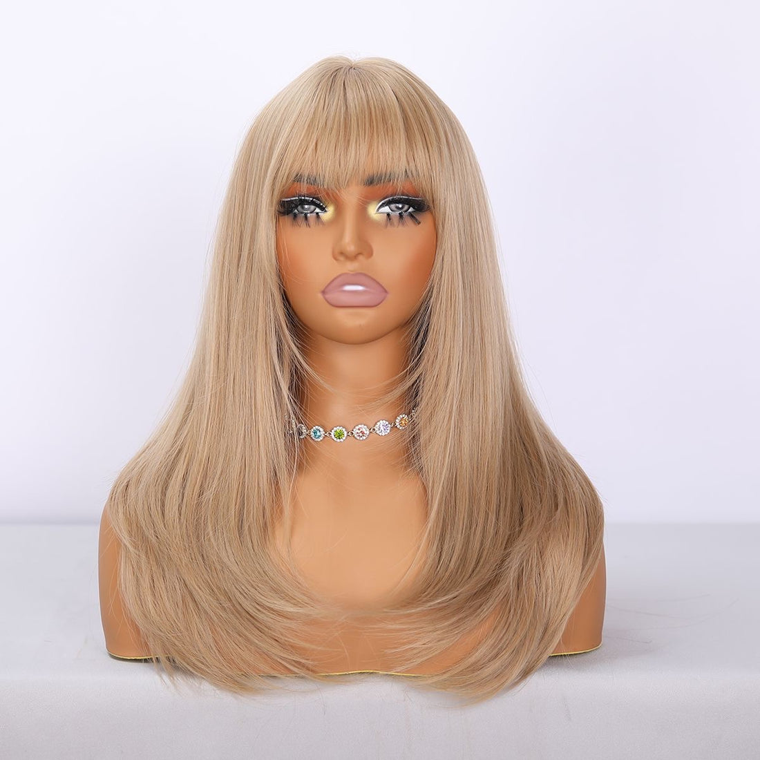 20" Warm Toned Blonde Synthetic Blend Wig with Layered Bangs