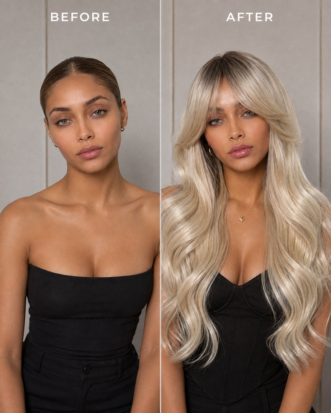 Ivory synthetic lace wig, long wavy hair with bangs for a styled full look