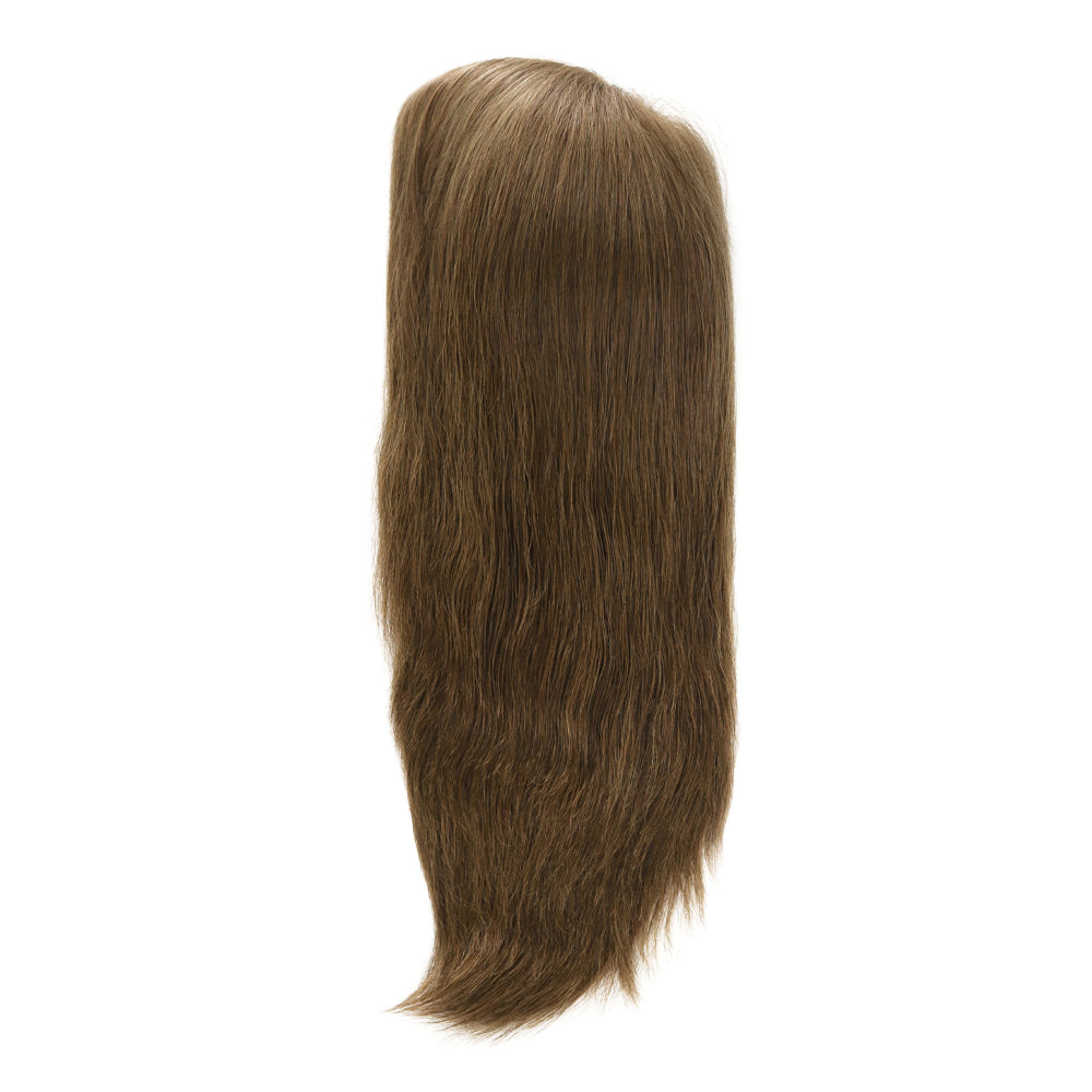 Sandy brown straight medical wig with short layered top and blunt ends