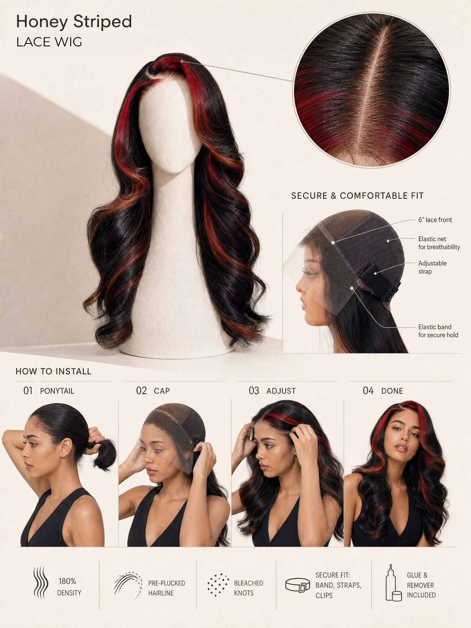 Honey Striped Lace Wig