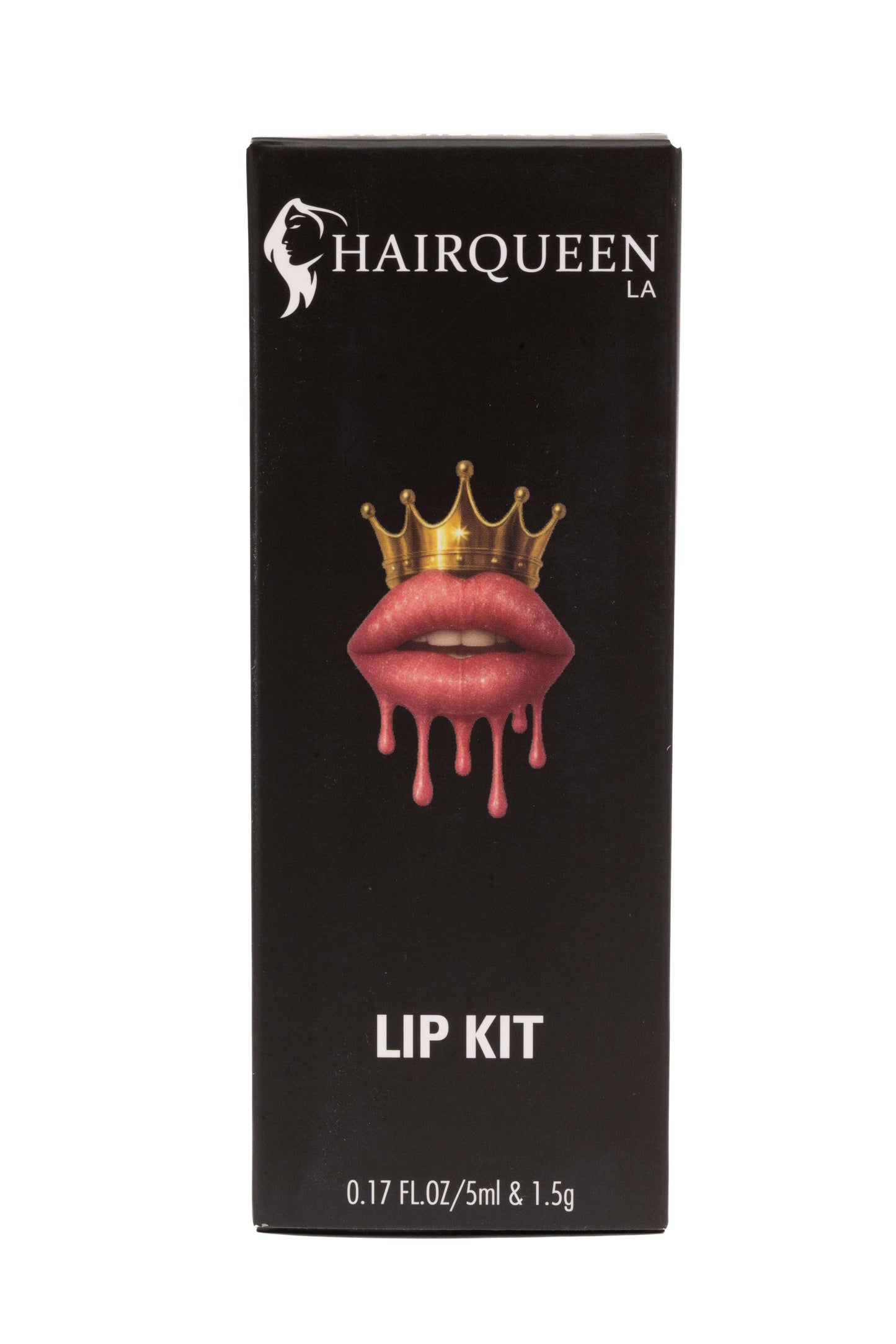 Lip kit box with crown and dripping lips graphic, HAIRQUEEN branding