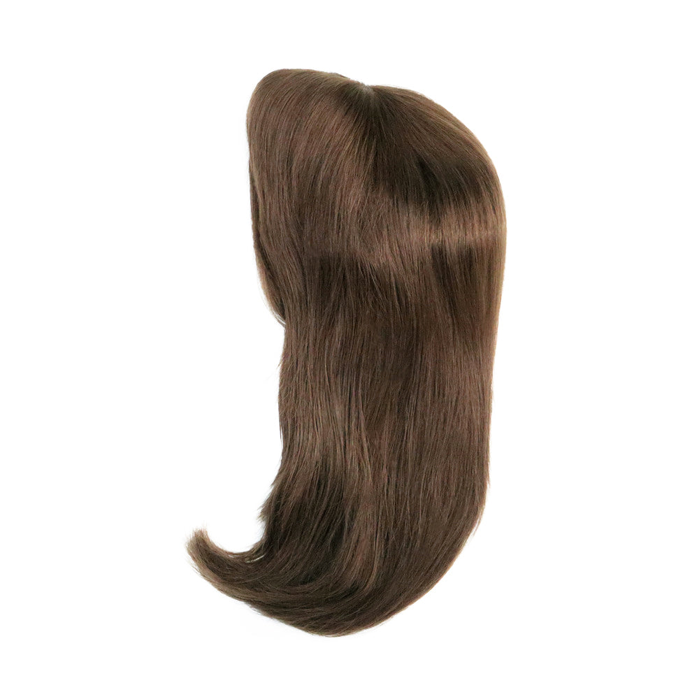 Dark brown human-hair wig with smooth wave and full back view