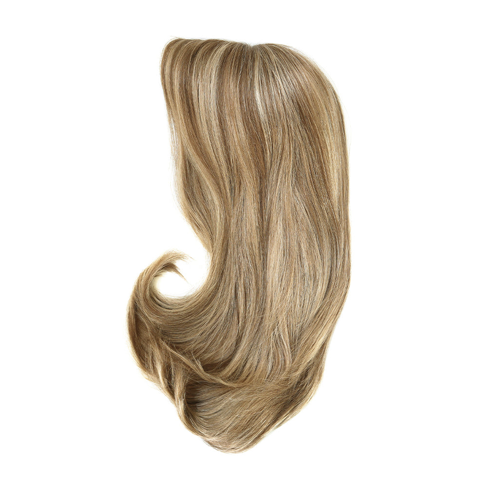 Brown and blonde highlighted sheitel wig with long wavy layers