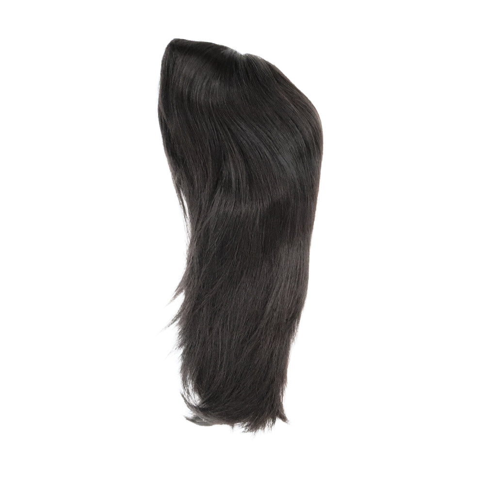 Black Jewish wig sheitel, long wavy hair side view