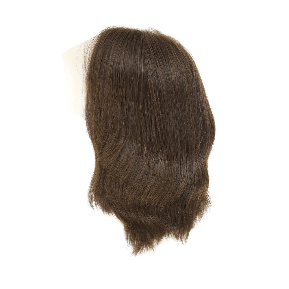 Chestnut brown sheitel wig with lace and silk top, side view