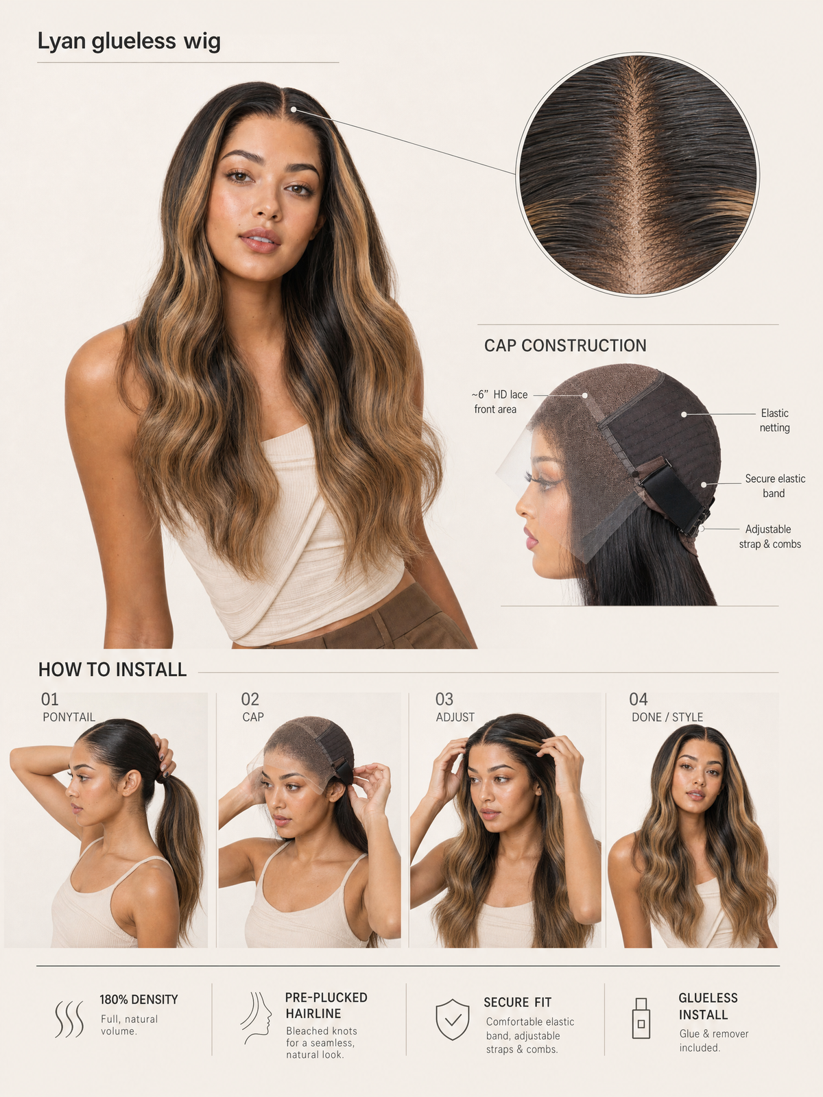 Lyan glueless wig