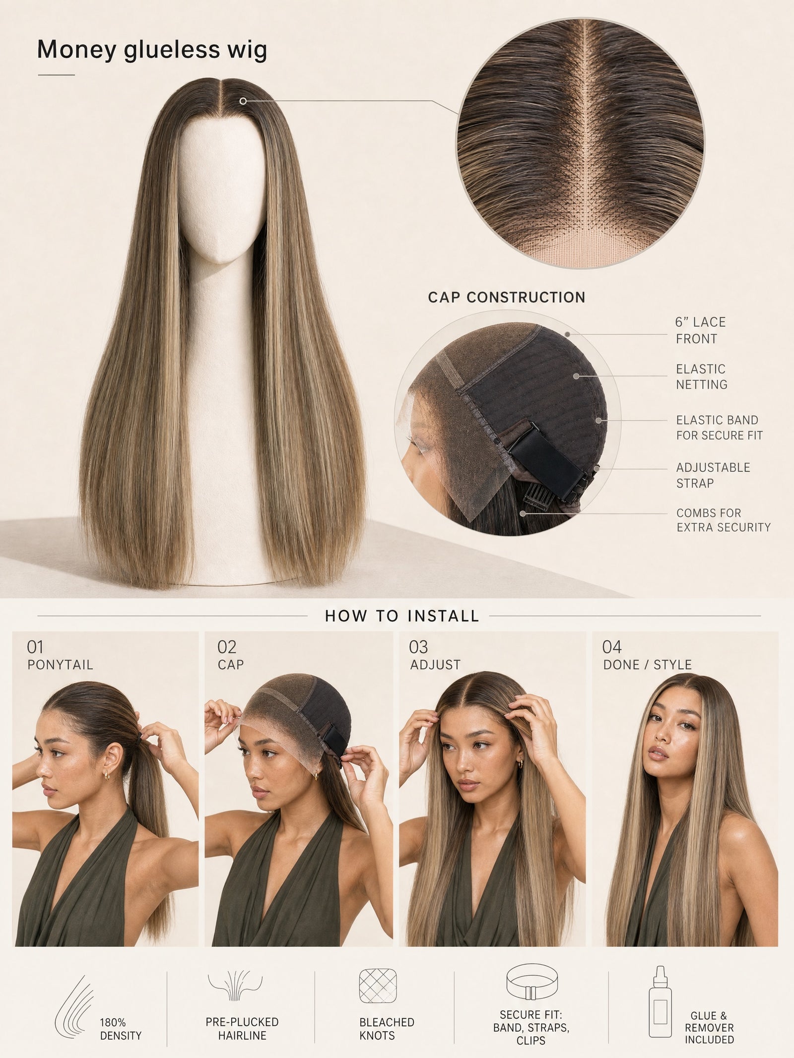 Money glueless wig