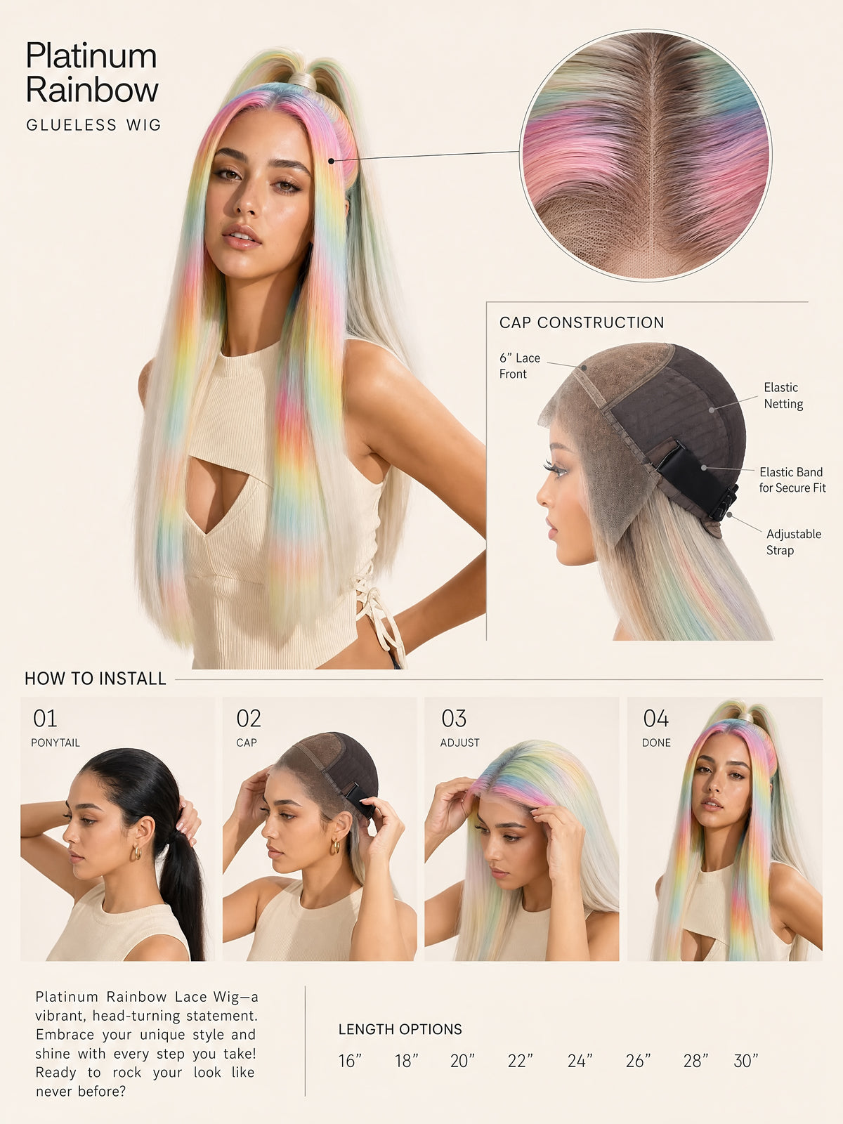 Platinum Rainbow Lace Wig
