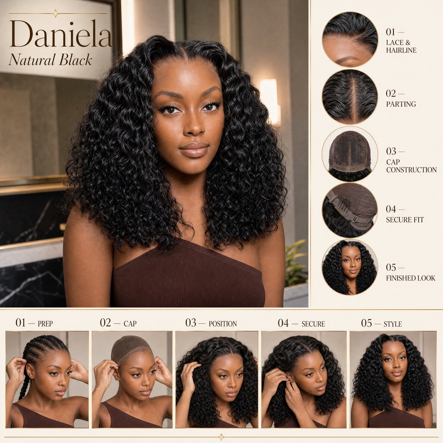 Black lace front wig, voluminous loose deep curls with natural parting (boxed)