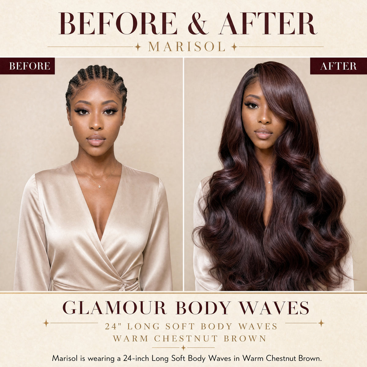 Long lace wig with long dark brown body waves, side part and full voluminous curls