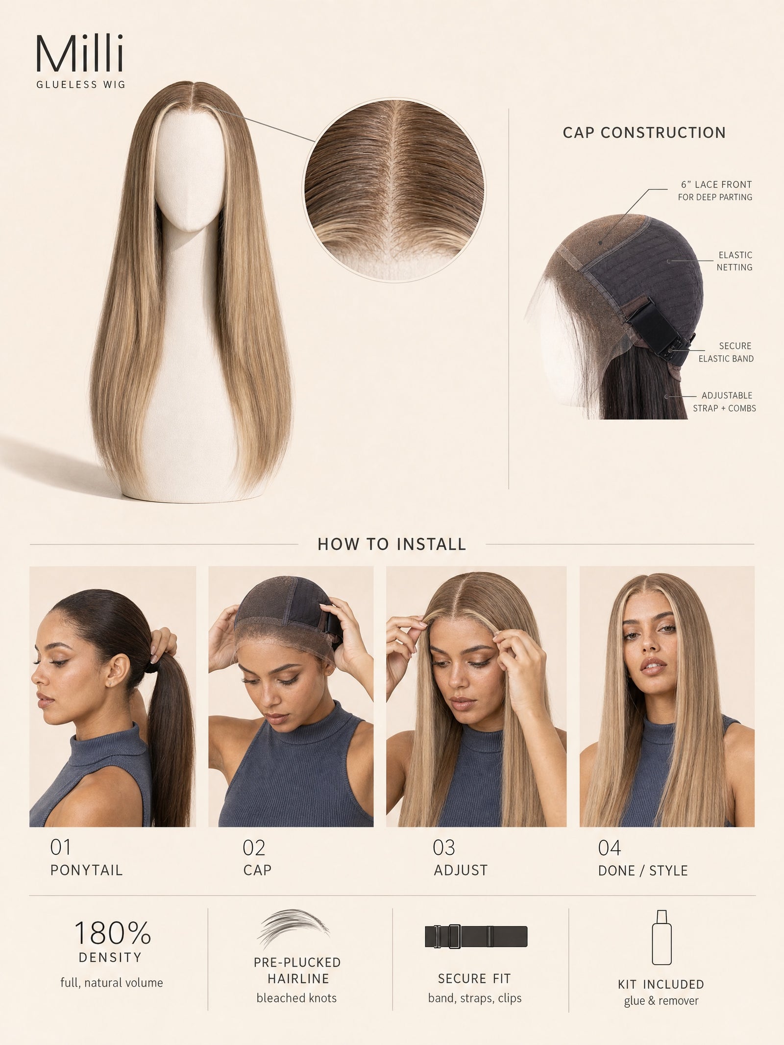 Milli glueless wig
