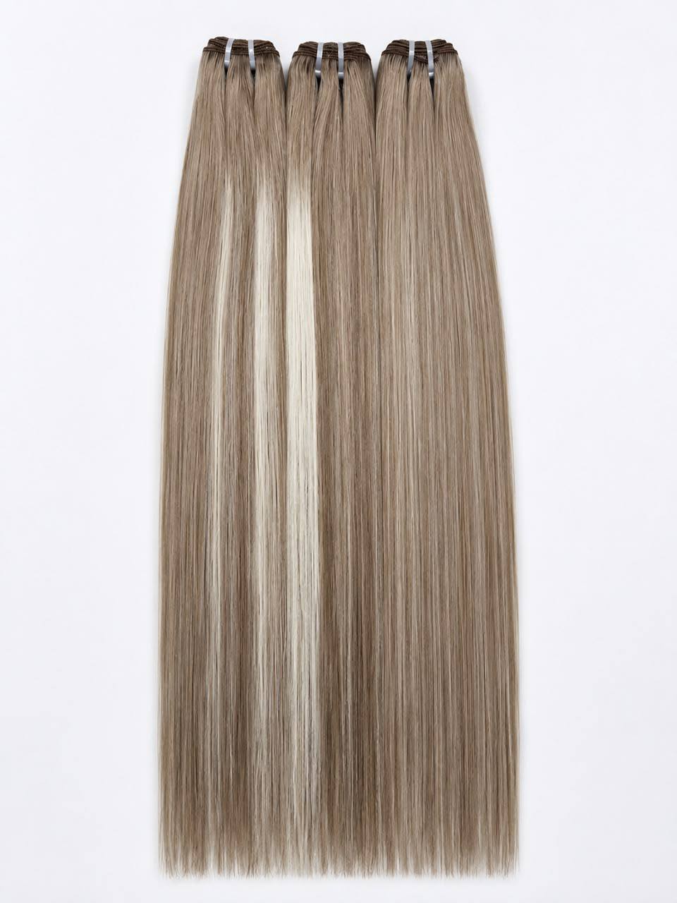 Straight highlighted hair extensions bundle in light blonde with beige tones