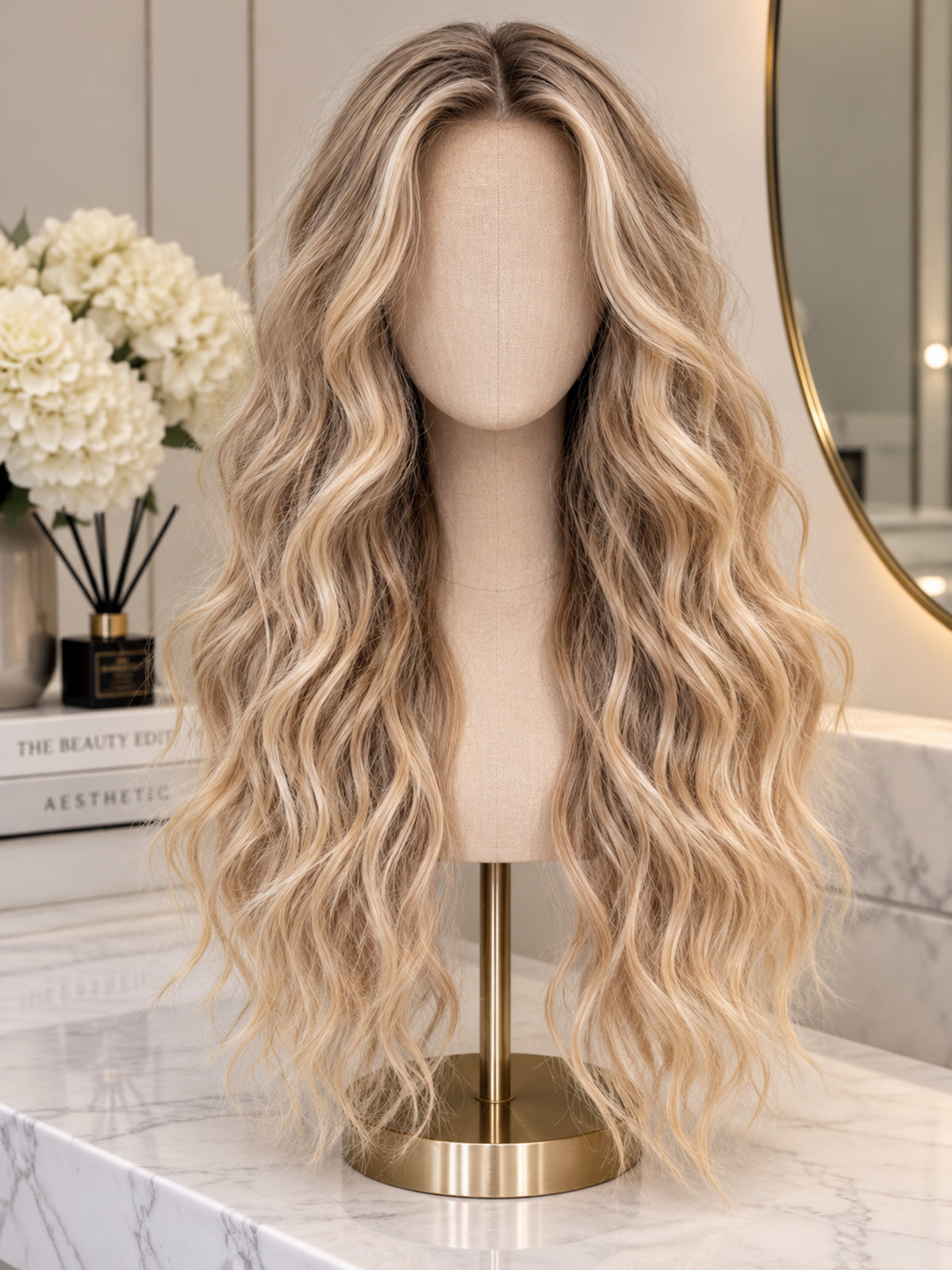 Medium Ash Blonde Crimped Beachy Synthetic Blend Wig