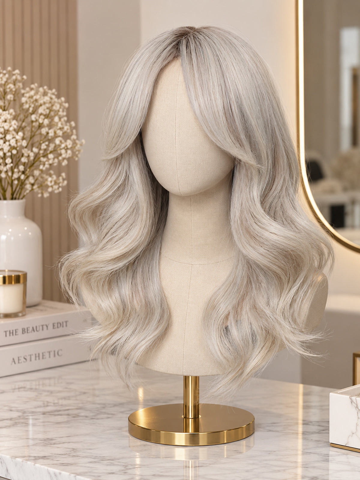 Ashy Blonde Curtain Bangs Synthetic Blend Wig