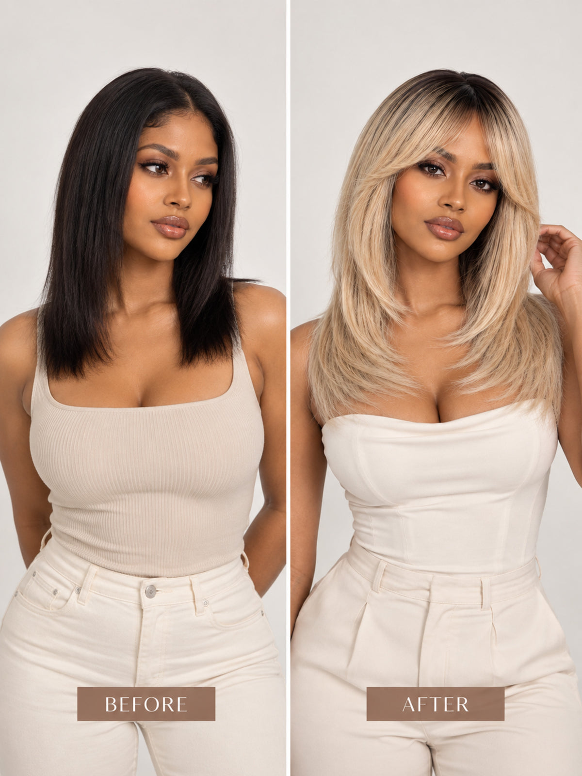 20' Blonde Curtain Bangs with Dark Roots Synthetic Blend Wig