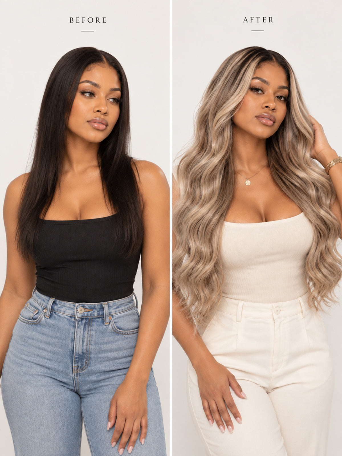 Long Blonde Highlighted Crimped Synthetic Blend Wig