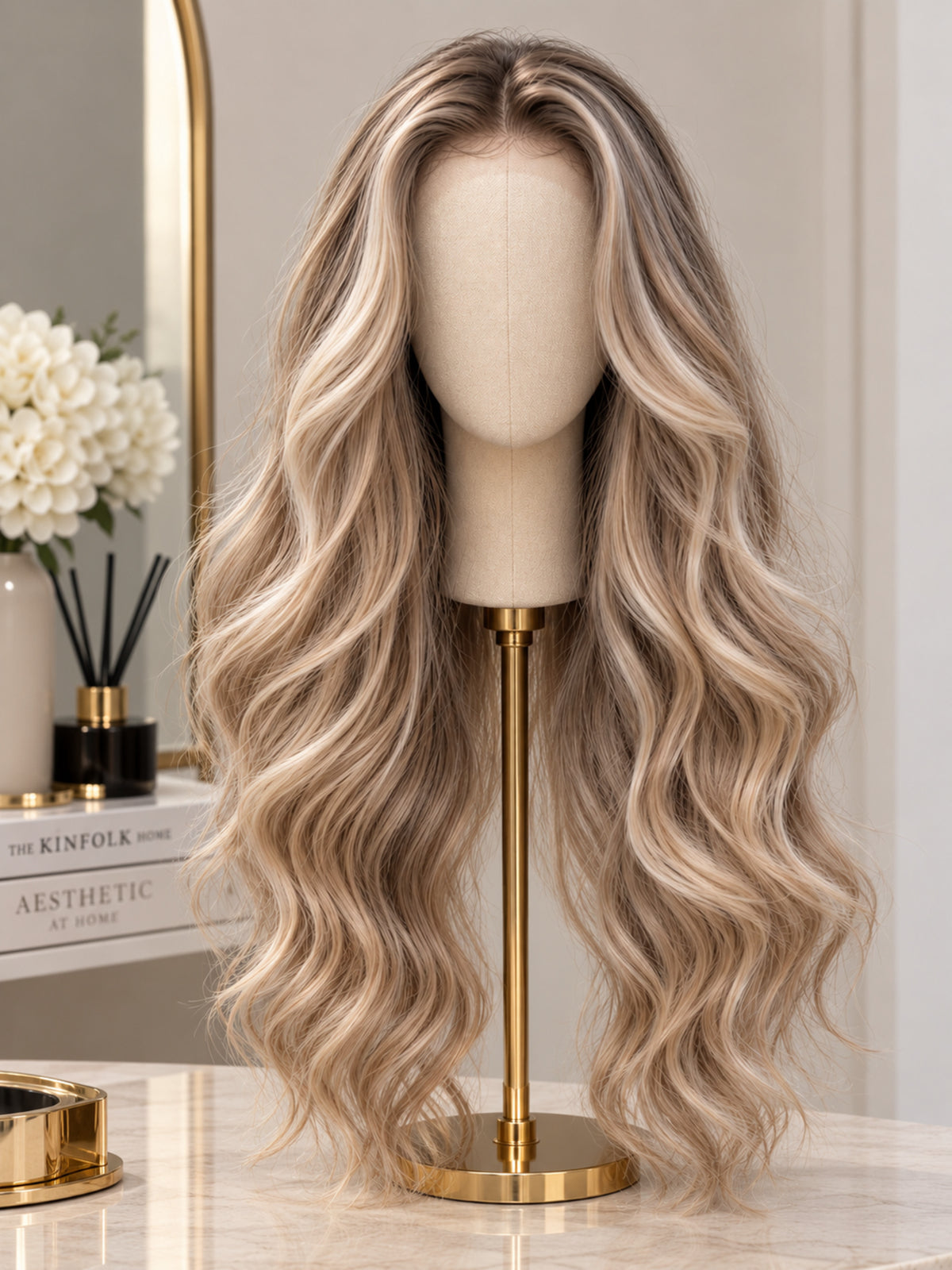 Long Blonde Highlighted Crimped Synthetic Blend Wig