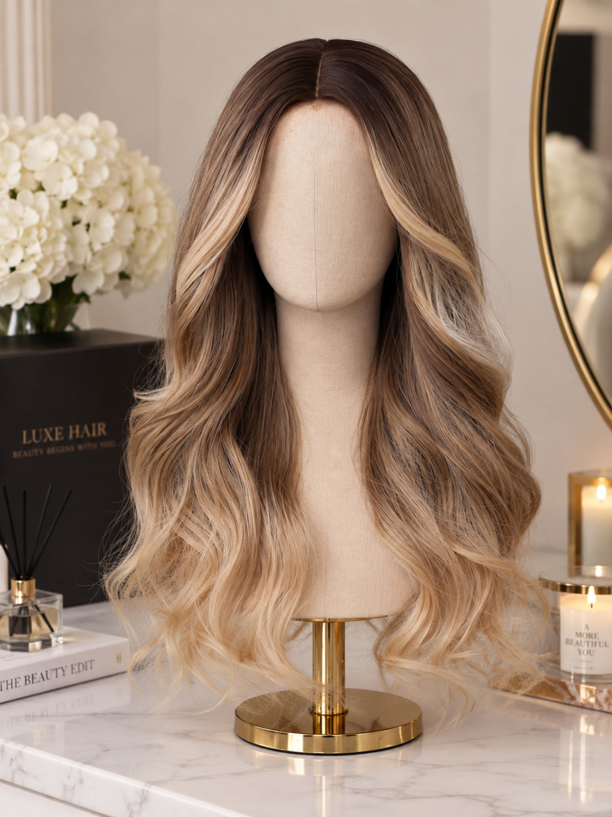 Curly Light Brown and Blonde with Icy Highlights Wig – Synthetic Blend