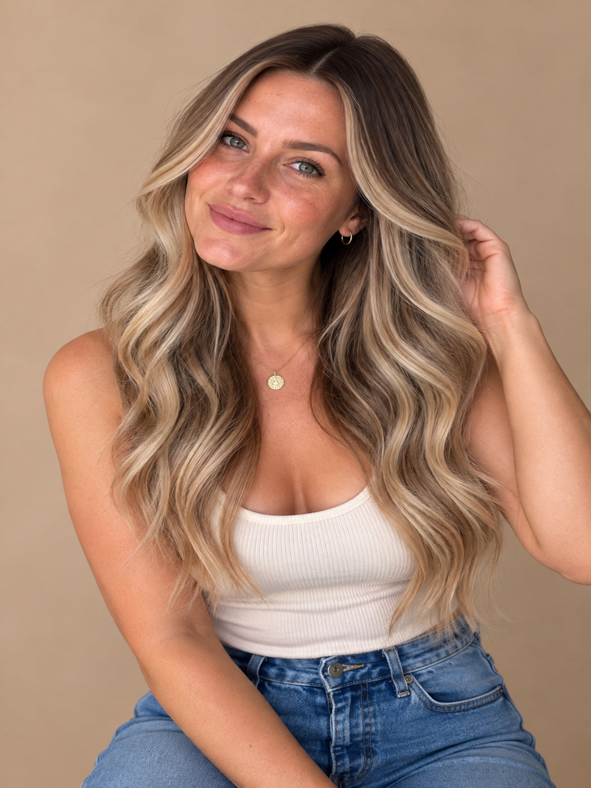 Curly Light Brown and Blonde with Icy Highlights Wig – Synthetic Blend