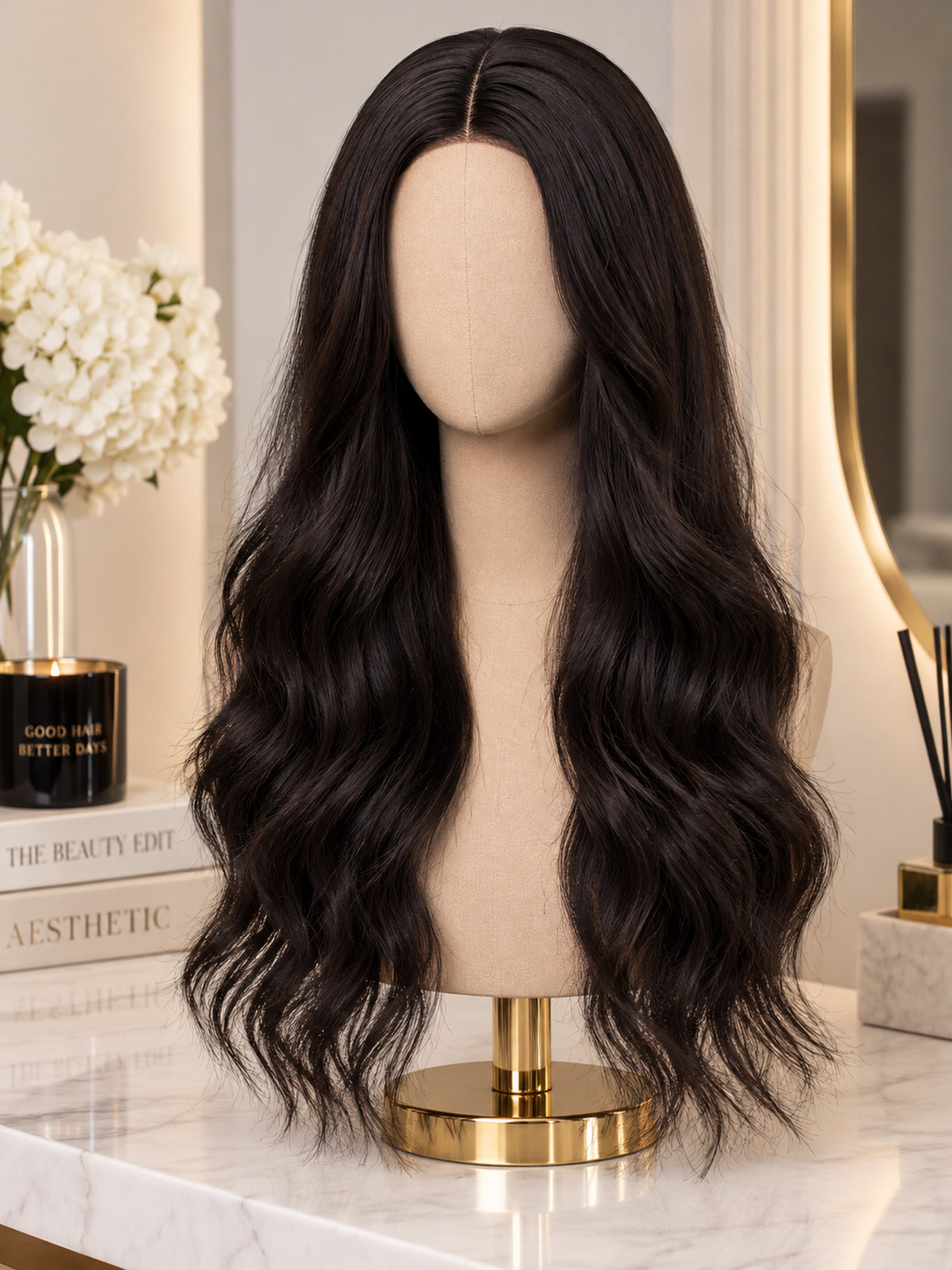 Long Dark Brown Wavy Synthetic Blend Wig