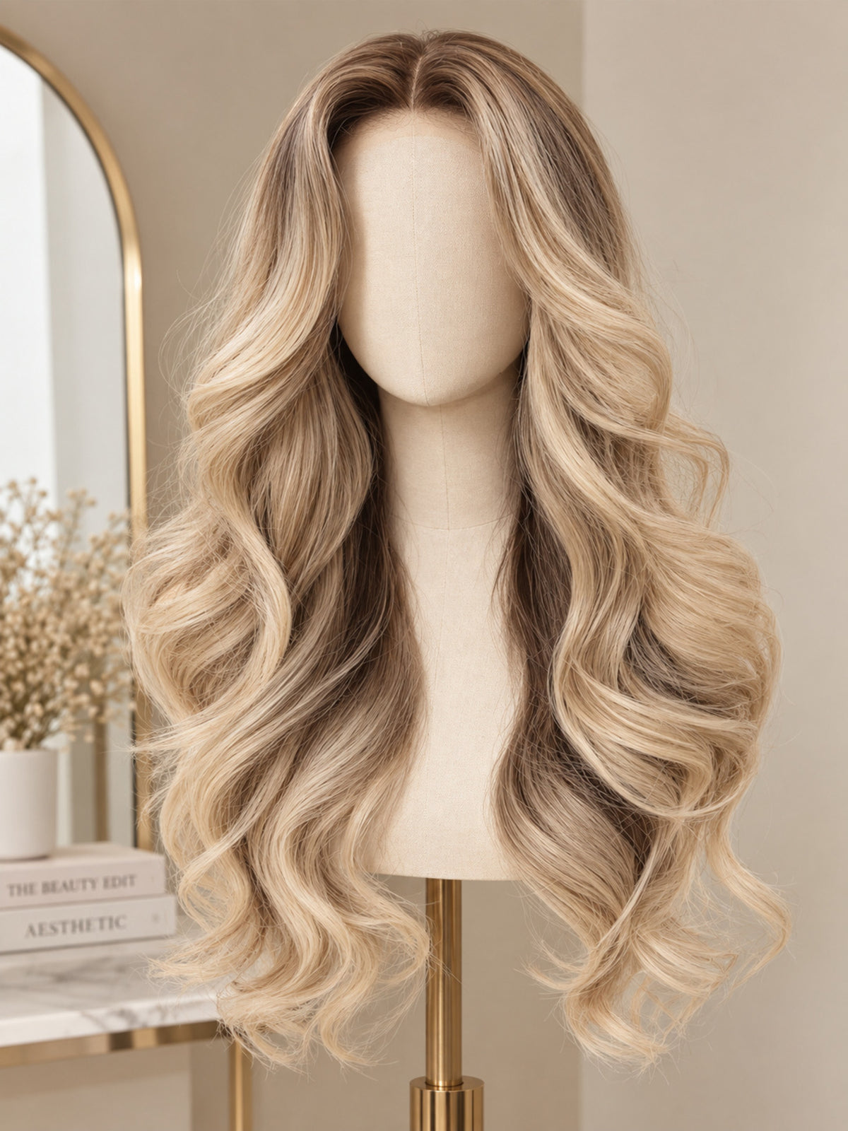 28" Long Golden Blonde Curly Synthetic Blend Wig