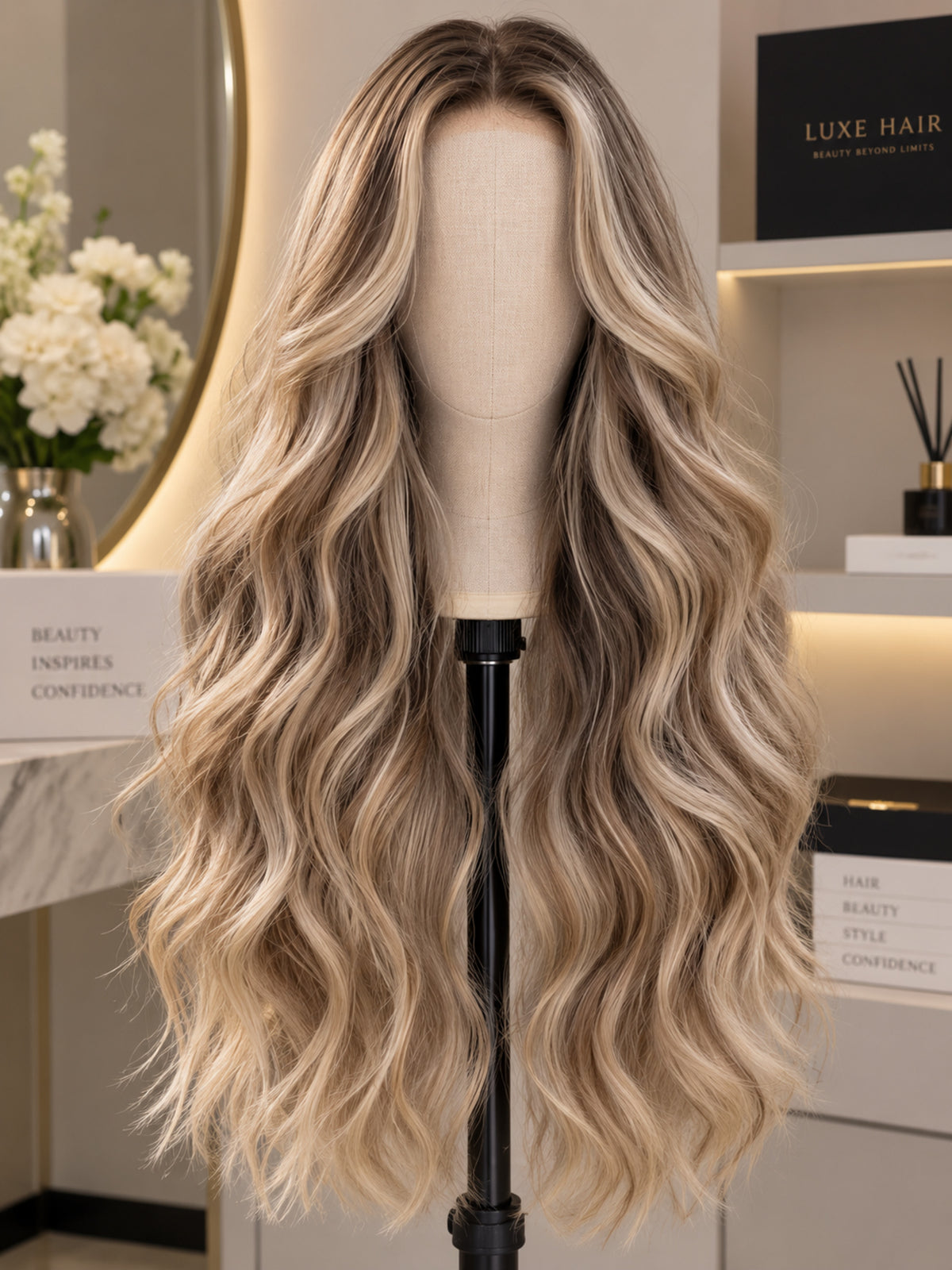 Long Highlighted Blonde Synthetic Blend Wig