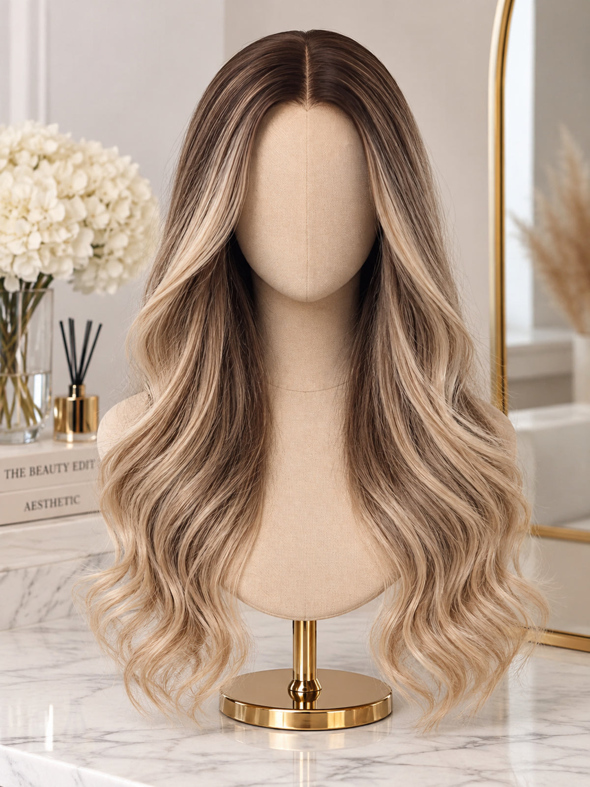 Long Ash Blonde Ombre Body Wave Synthetic Blend Wig