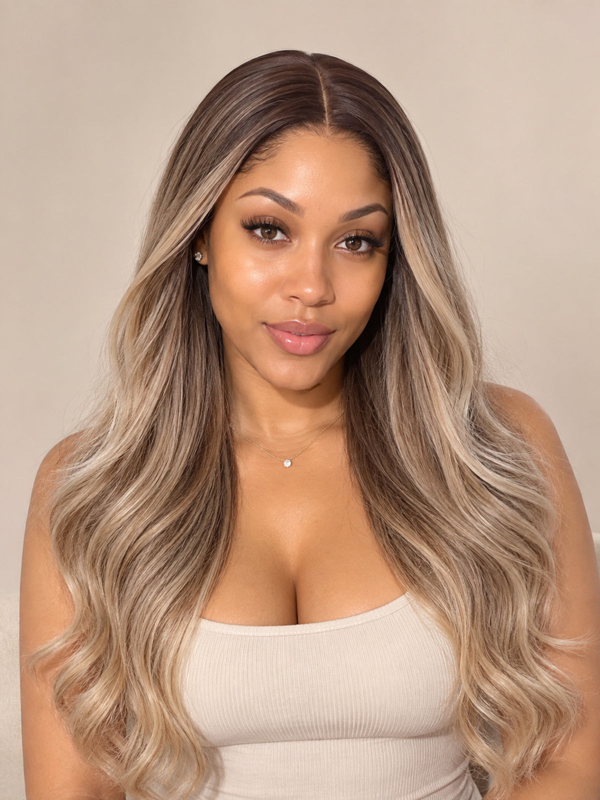 Long Ash Blonde Ombre Body Wave Synthetic Blend Wig