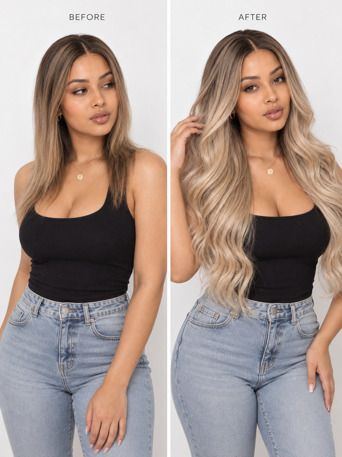 Long Blonde Wavy with Dark Roots Synthetic Blend Wig