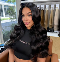 Affordable wig, long black loose waves with center part and full volume