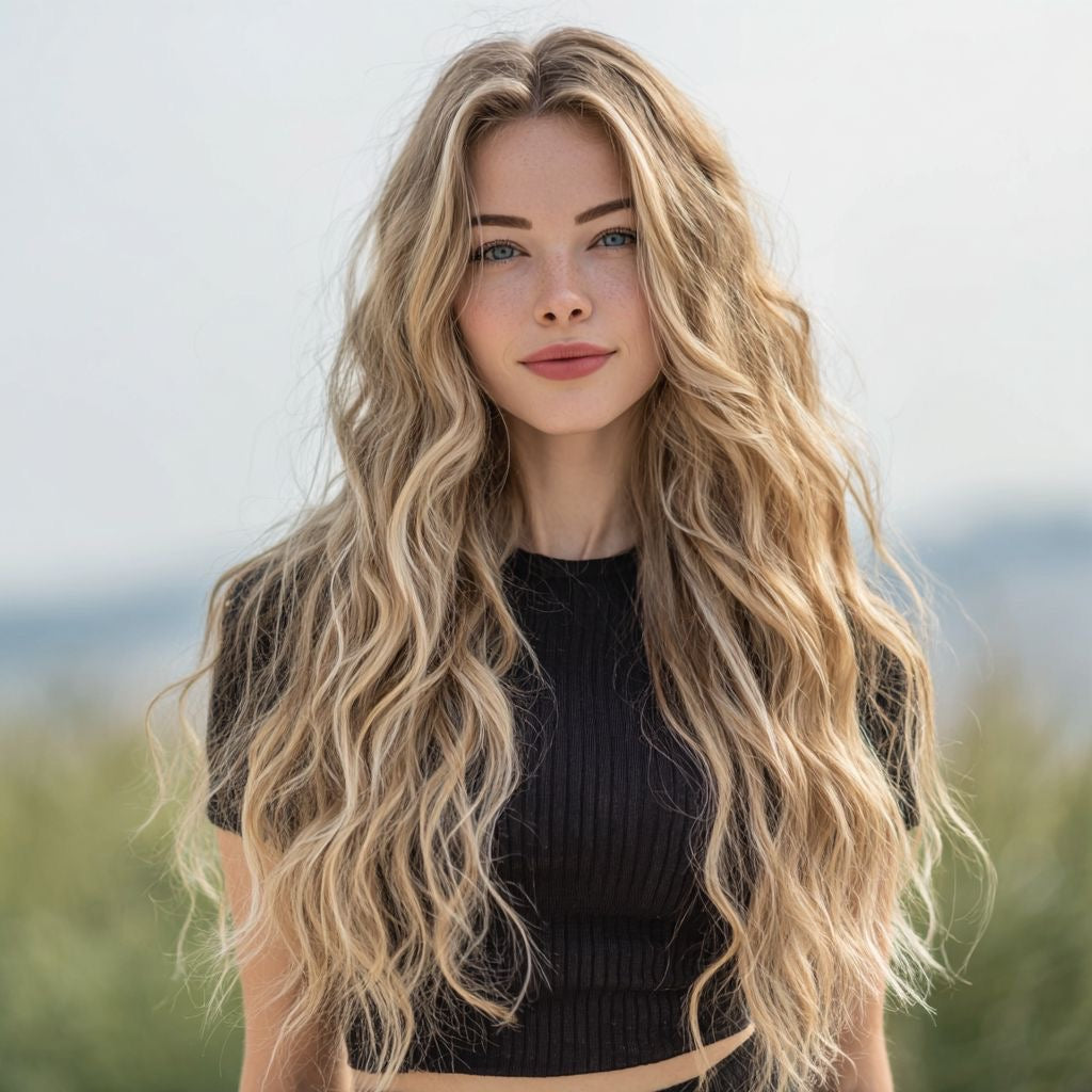 Medium Ash Blonde Crimped Beachy Synthetic Blend Wig