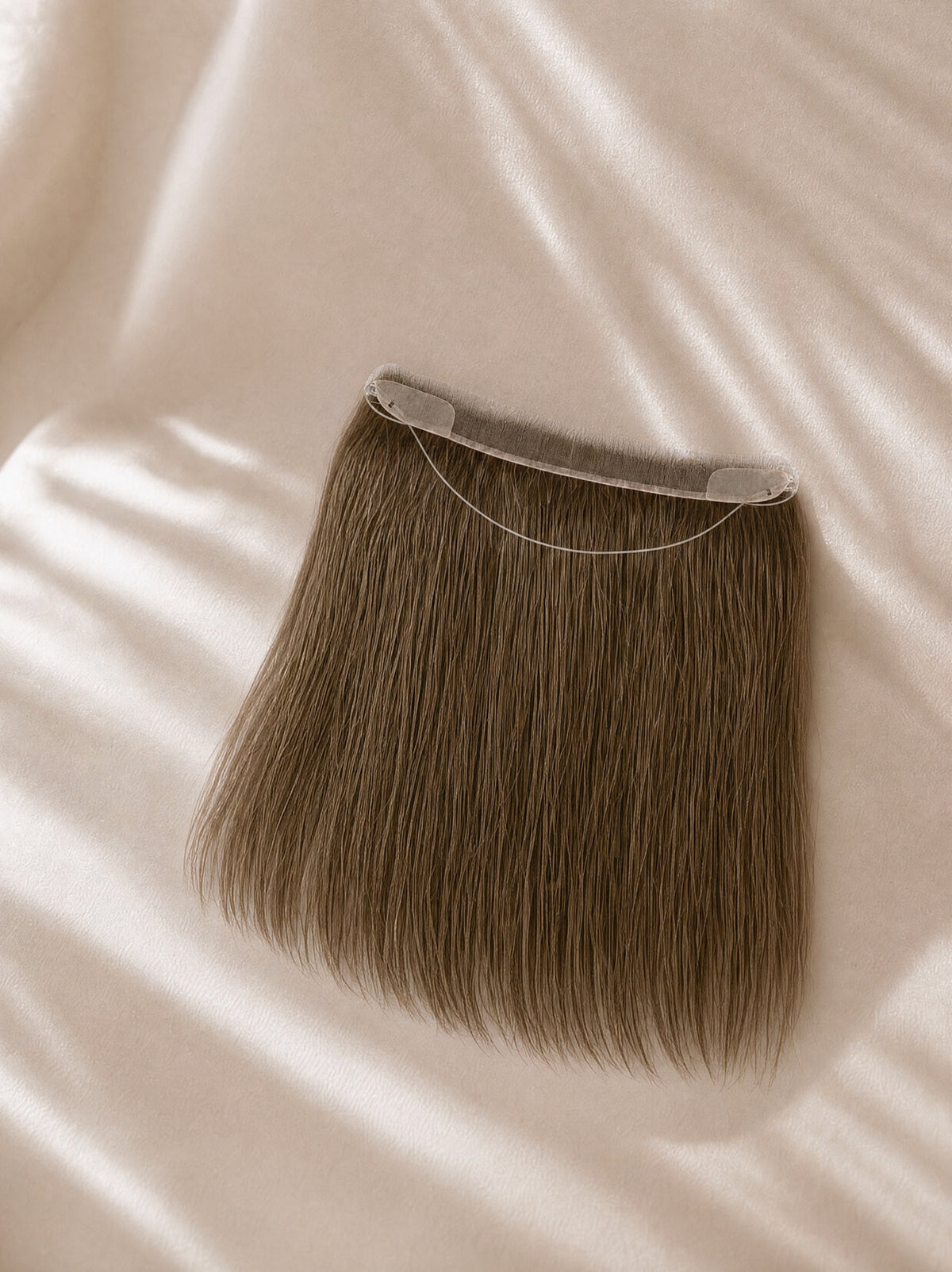 HD lace hairline topper with chestnut-brown straight hair and lace base