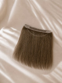 HD lace hairline topper with chestnut-brown straight hair and lace base