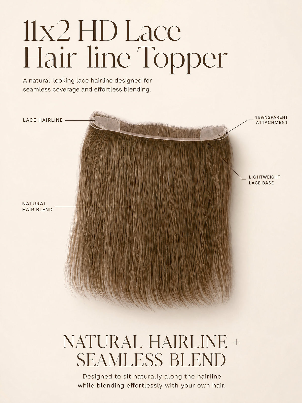 11x2 hairline topper hairpiece with lace hairline base in natural blended brown