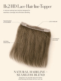 Natural hairline topper hairpiece with lightweight lace base and blended brown strands