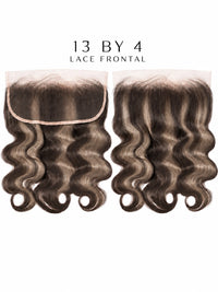 Dark brown wavy curly lace frontal with visible lace panel, 13x4 size
