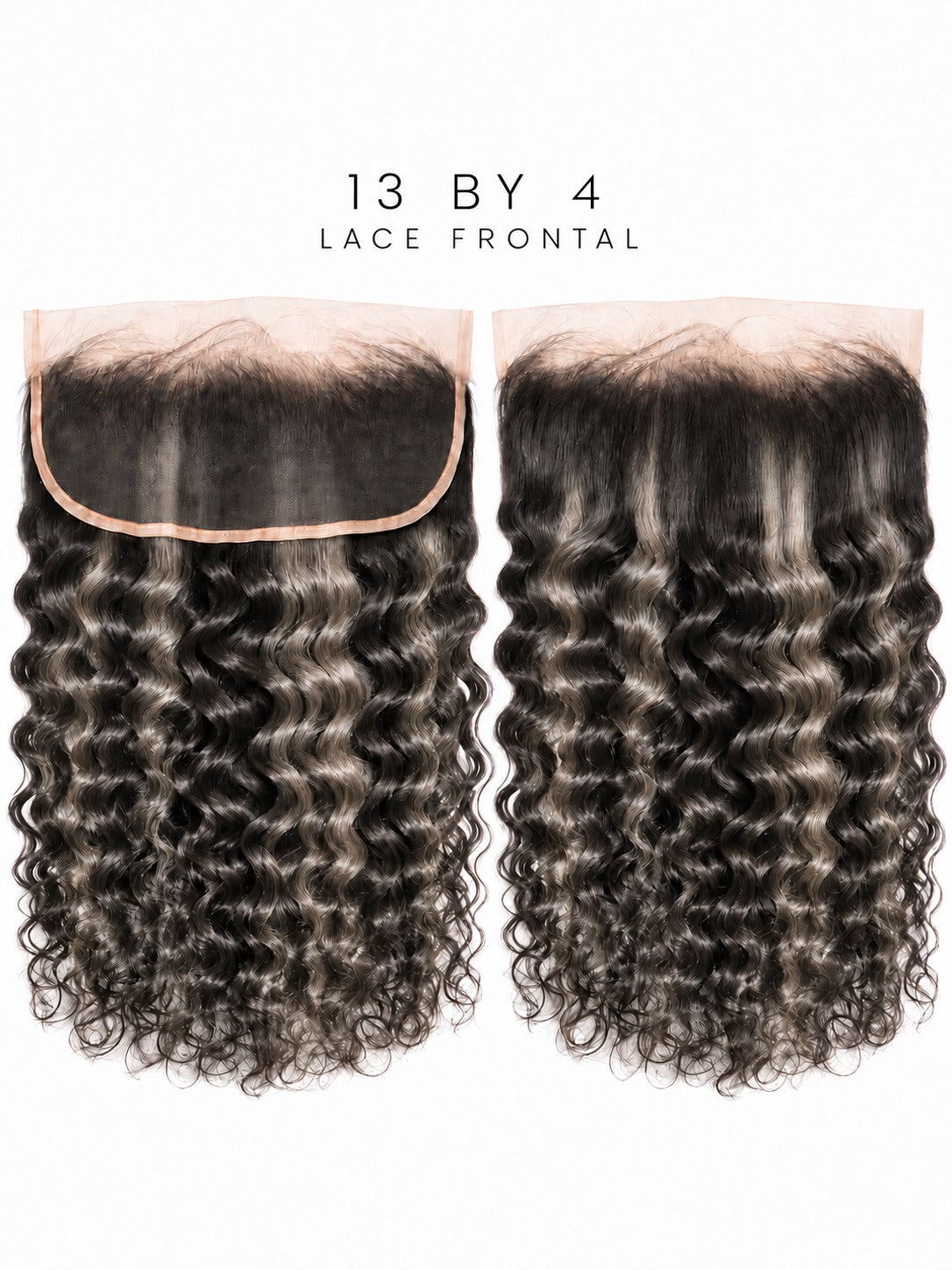 13x4 lace frontal with dark brown curly waves, two-piece hair panels