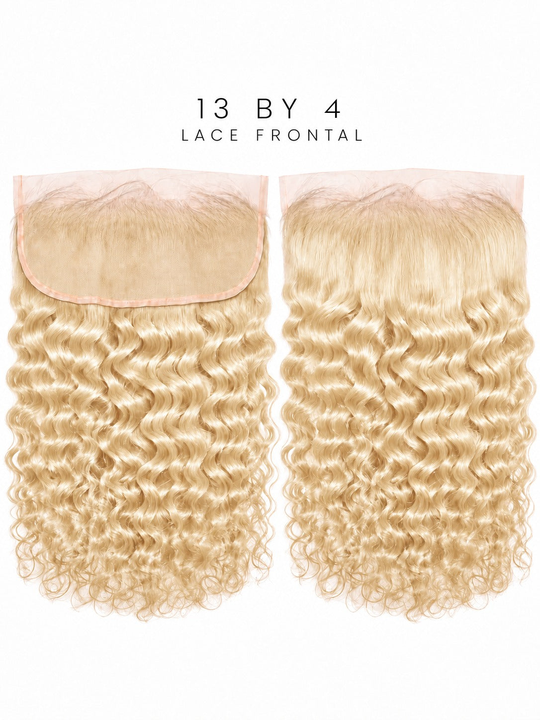 Golden blonde curly lace frontal with visible lace panel, 13x4 size