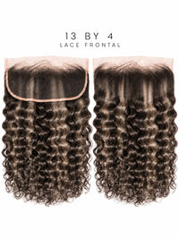 13x4 lace frontal with natural black wavy curls, two-piece hair panels