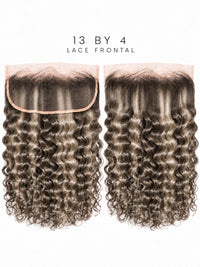 13x4 HD lace frontal hairpiece with bouncy curls, dark brown/black.