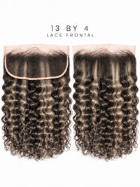 13x4 lace frontal wig with loose curls in dark hair and lace top border