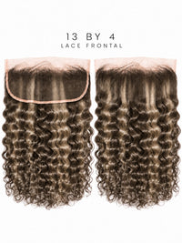 HD lace frontal hairpiece with dark curly hair and lace base, 13x4 size