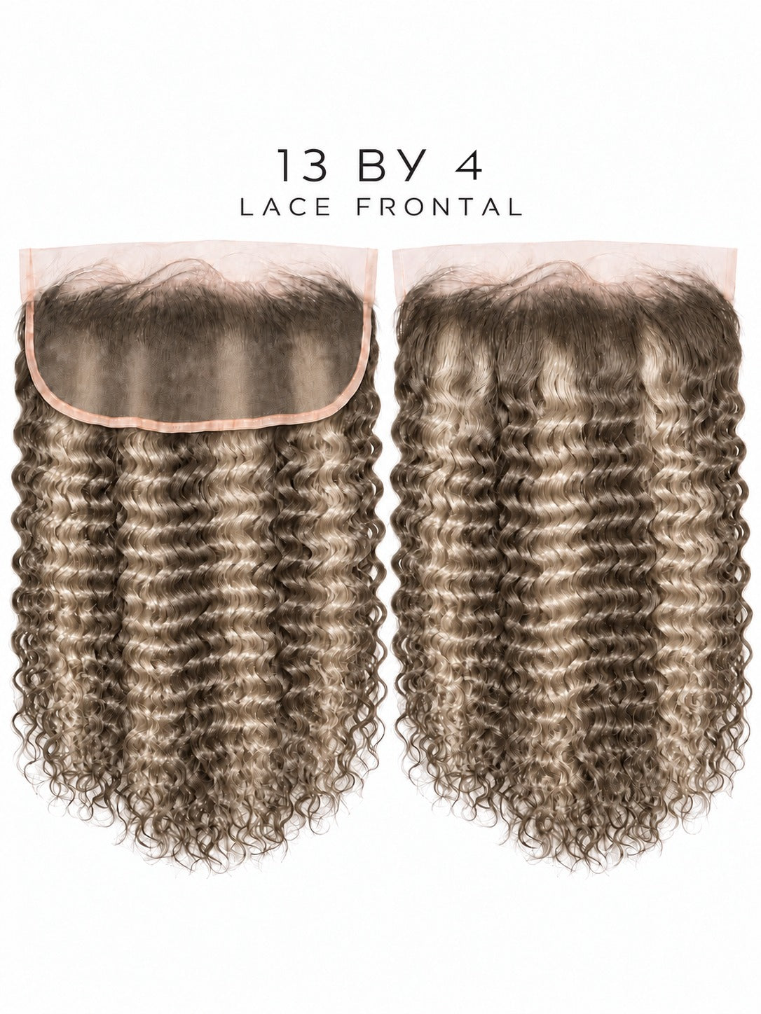 13x4 lace frontal with medium brown curly waves, two-piece hair panels