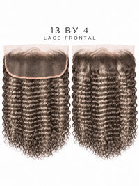 13x4 lace frontal with dark curly hair and visible lace edge along the top
