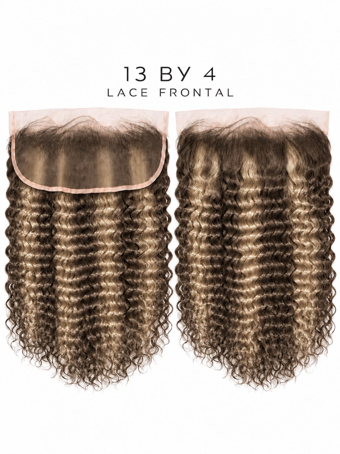 13x4 lace frontal with deep curls in medium-brown hair, lace band at top
