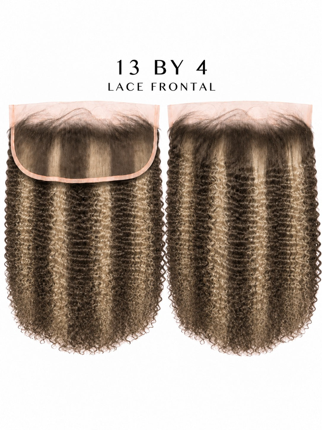 13x4 lace frontal with tightly coiled curly hair in dark caramel-brown, top lace band