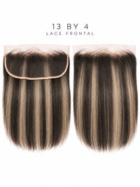 Black straight lace frontal with visible lace panel, 13x4 size