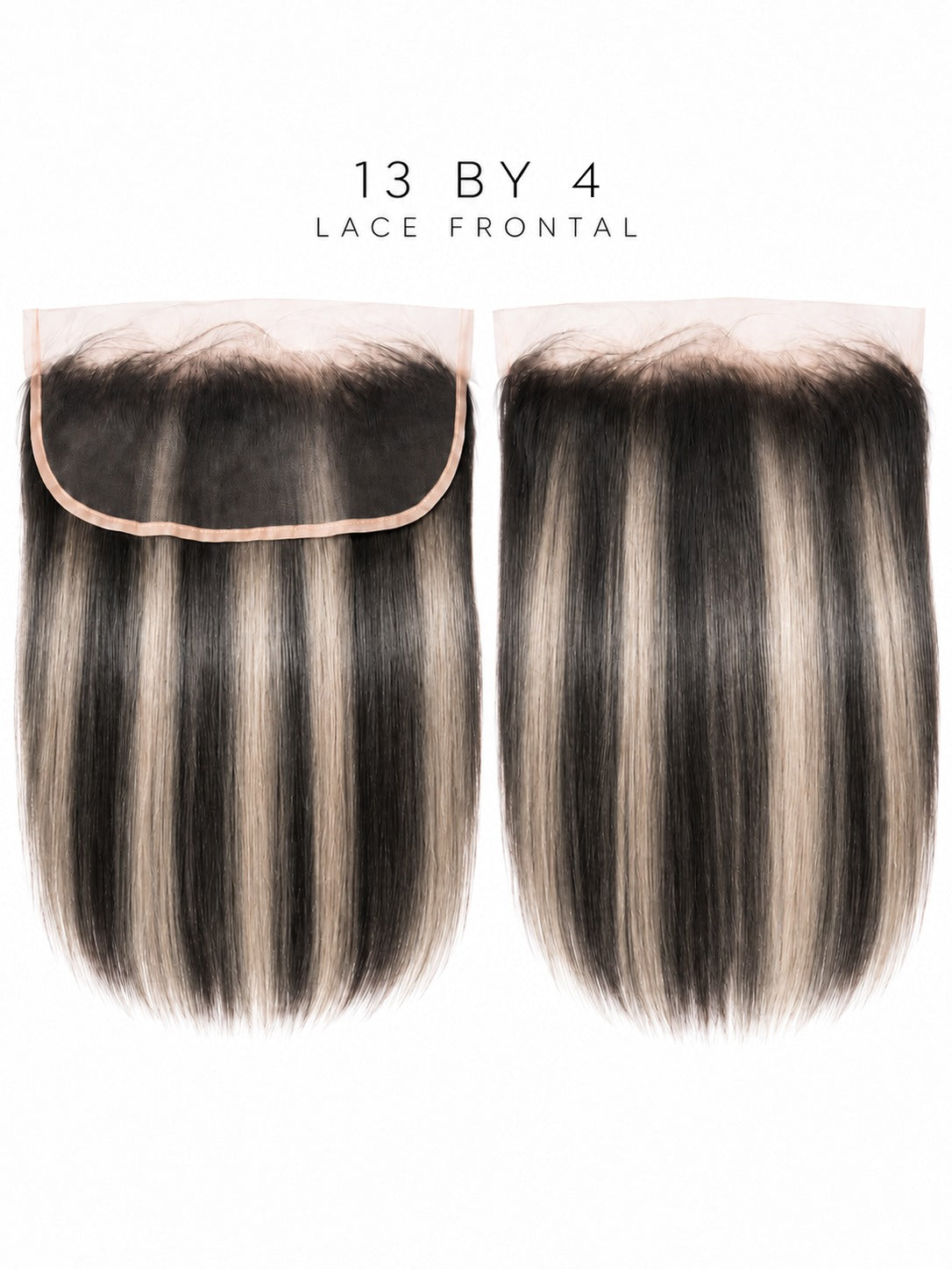 13x4 lace frontal with dark-to-light striped straight hair and visible lace edge