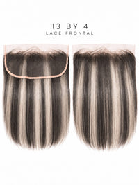 13x4 HD lace frontal with straight dark hair and mid-length grey highlights