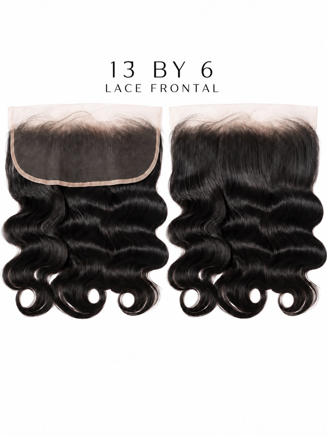 13x6 lace frontal hairpiece with two dark wave panels and curved lace edge